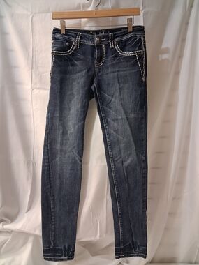 L.A. idol Dark Blue Skinny Jeans with White Contrast Stitching